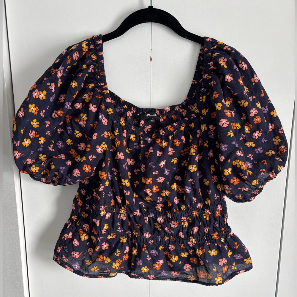 Madewell Navy Flower Patterned Crop Top